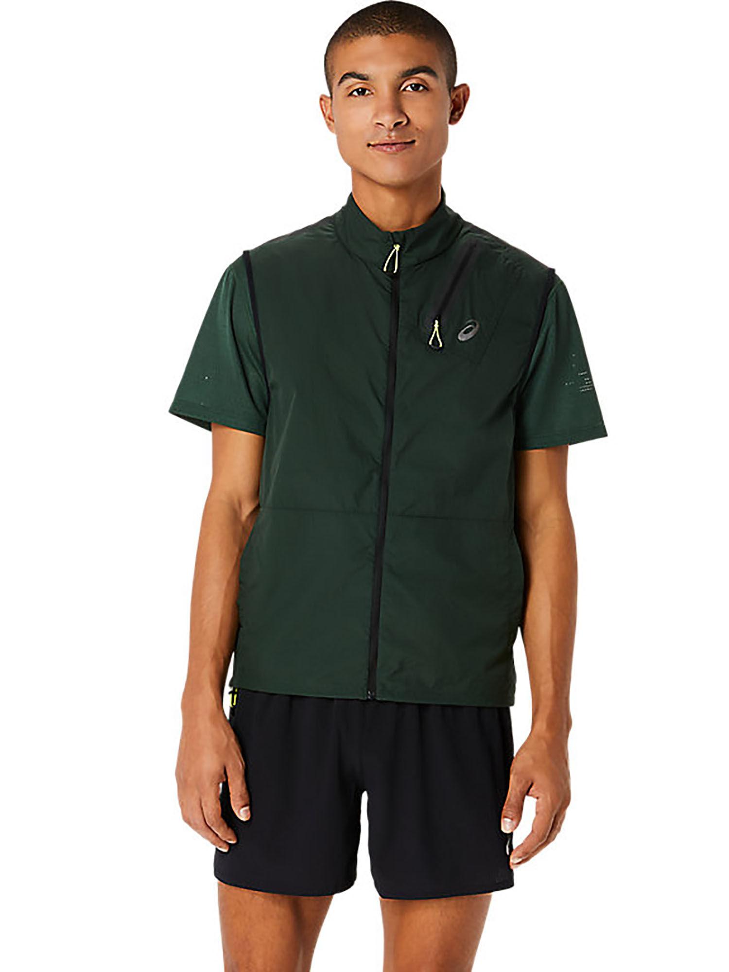 meta run packable green mens vest jacket