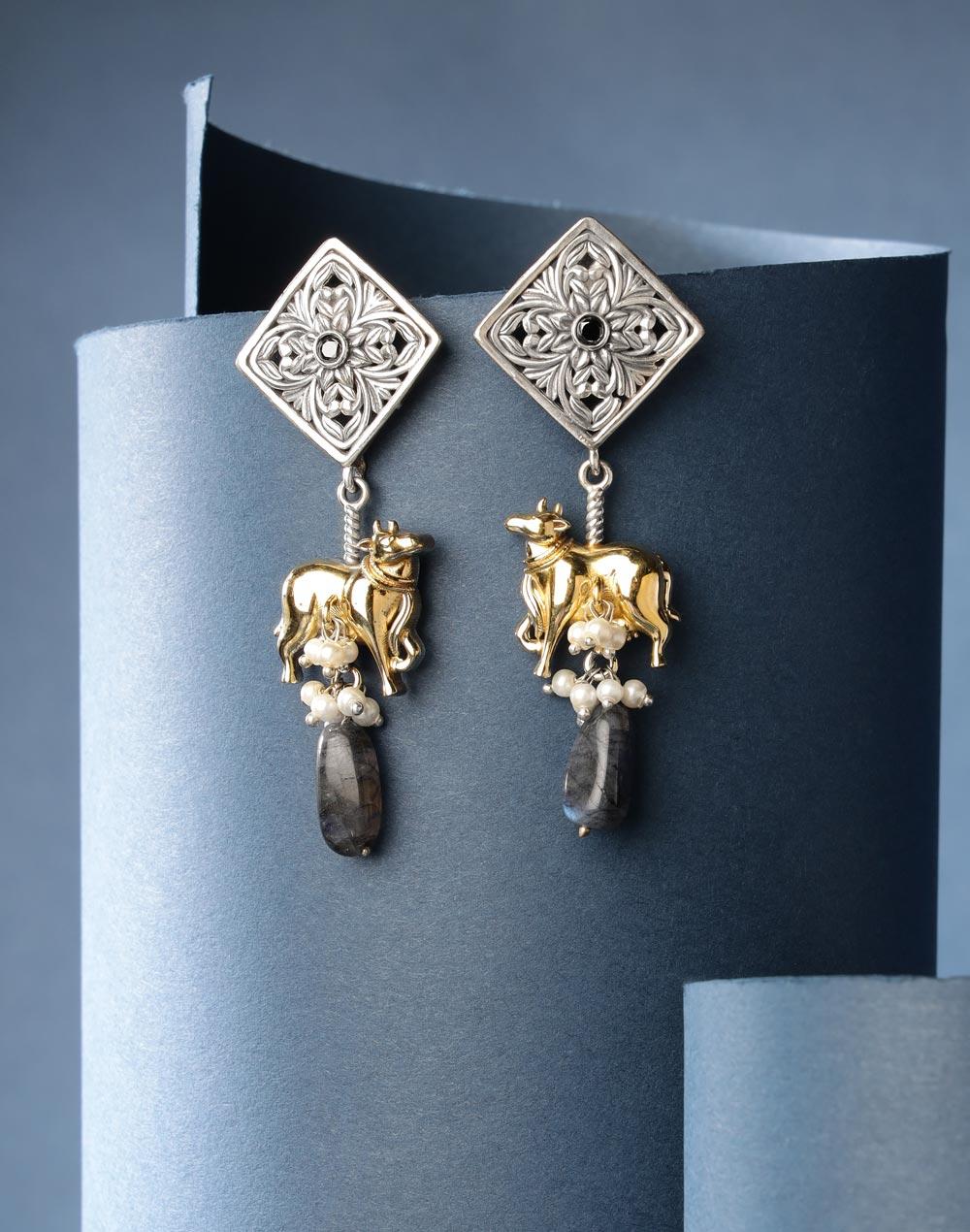 metal two tone dangler earrings