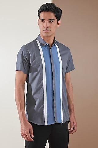 metal grey pure cotton color blocked shirt