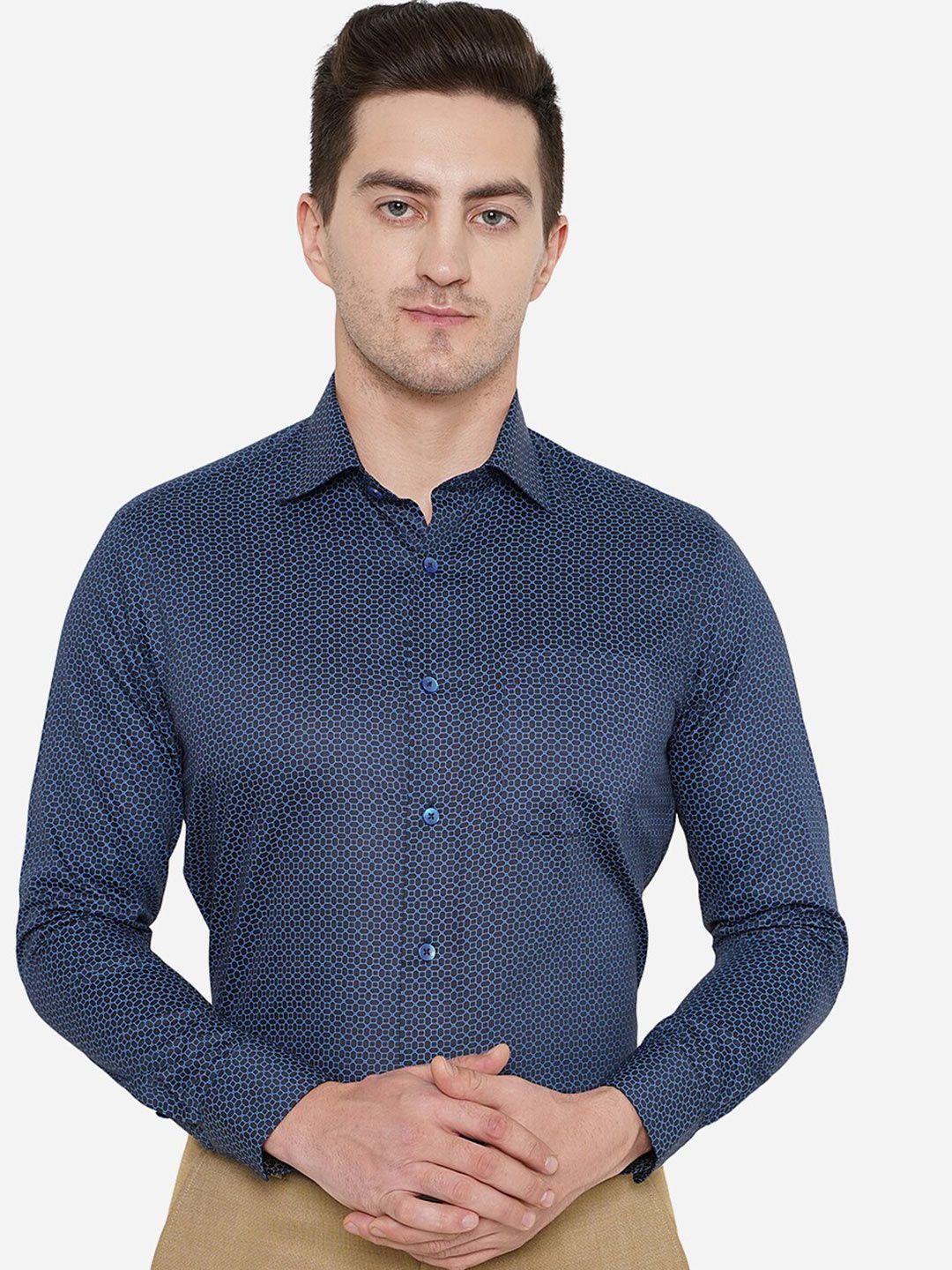 metal men blue classic slim fit printed cotton formal shirt