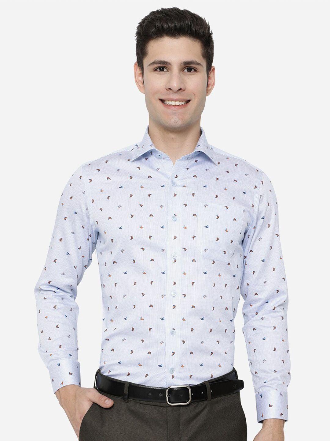 metal men blue slim fit printed cotton formal shirt