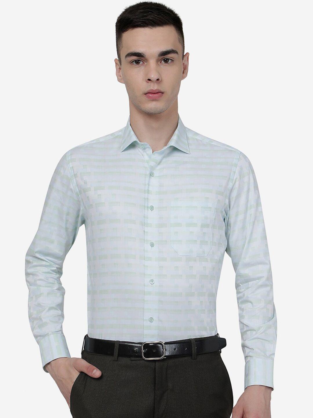 metal slim fit geometric printed opaque striped formal shirt