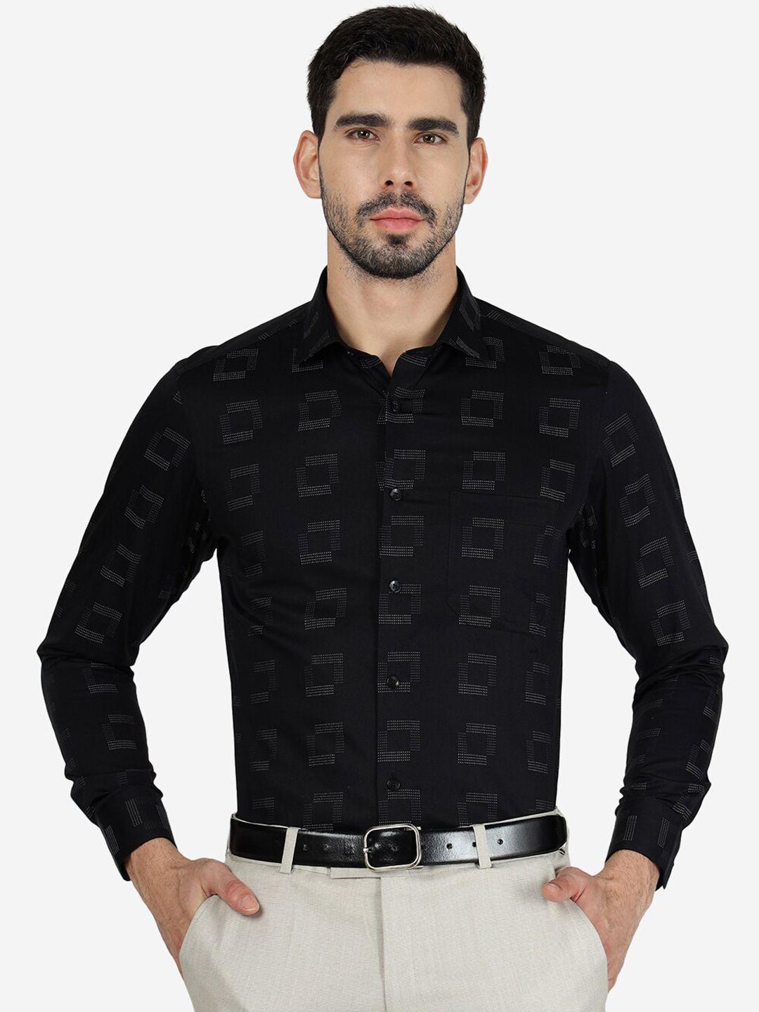 metal slim fit geometric printed pure cotton formal shirt