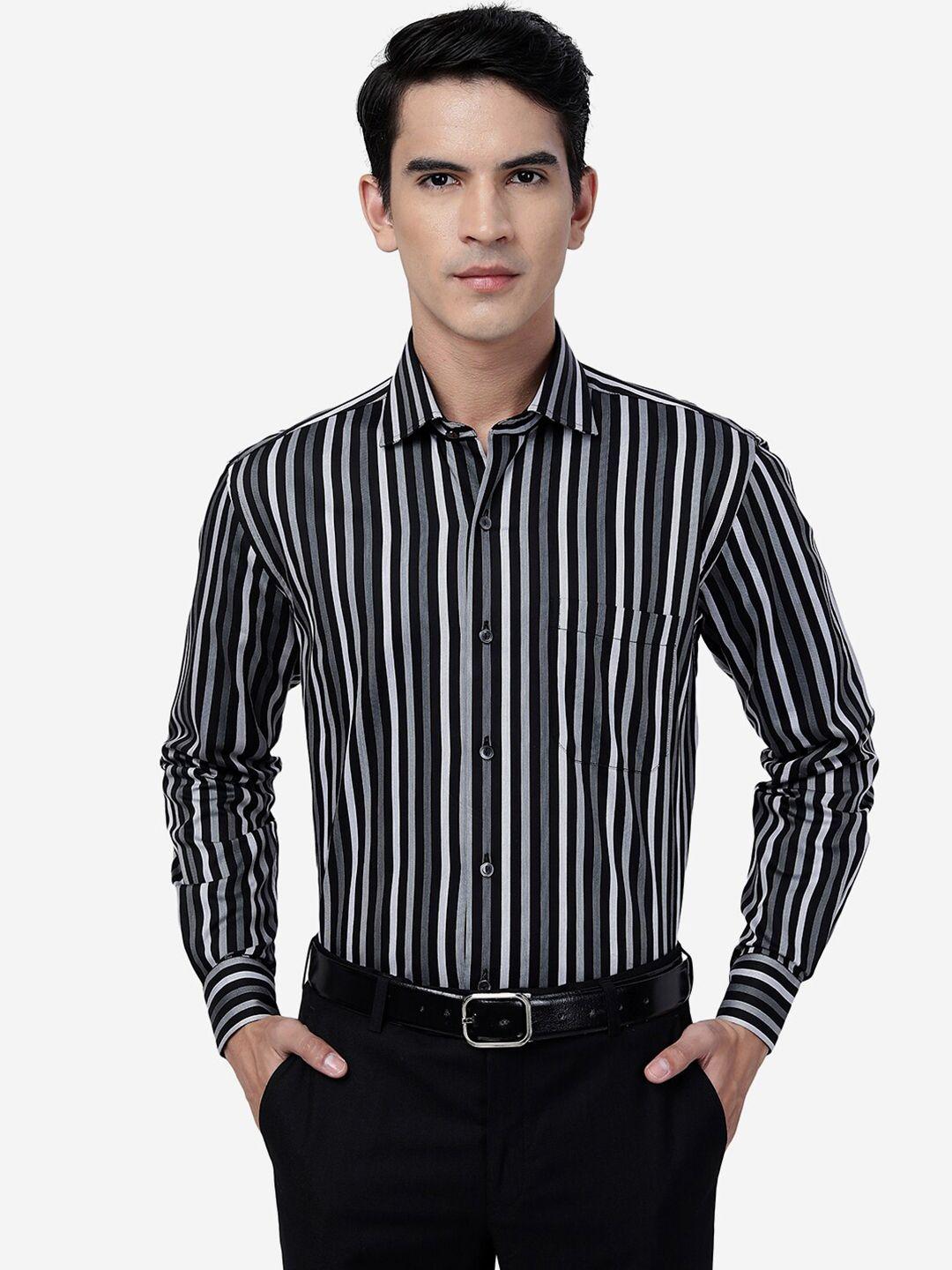 metal slim fit vertical striped cotton formal shirt