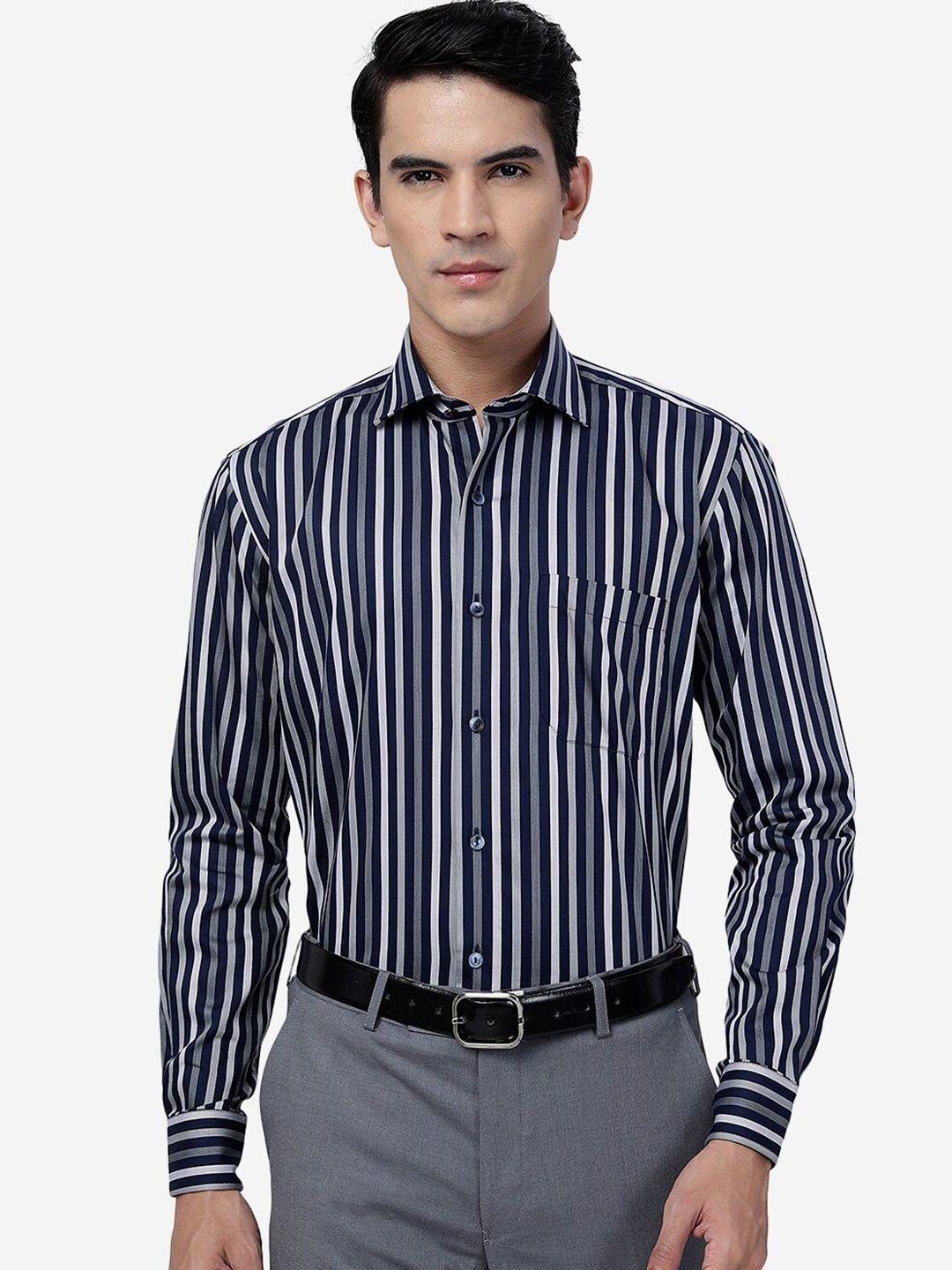 metal striped spread collar slim fit cotton formal shirt