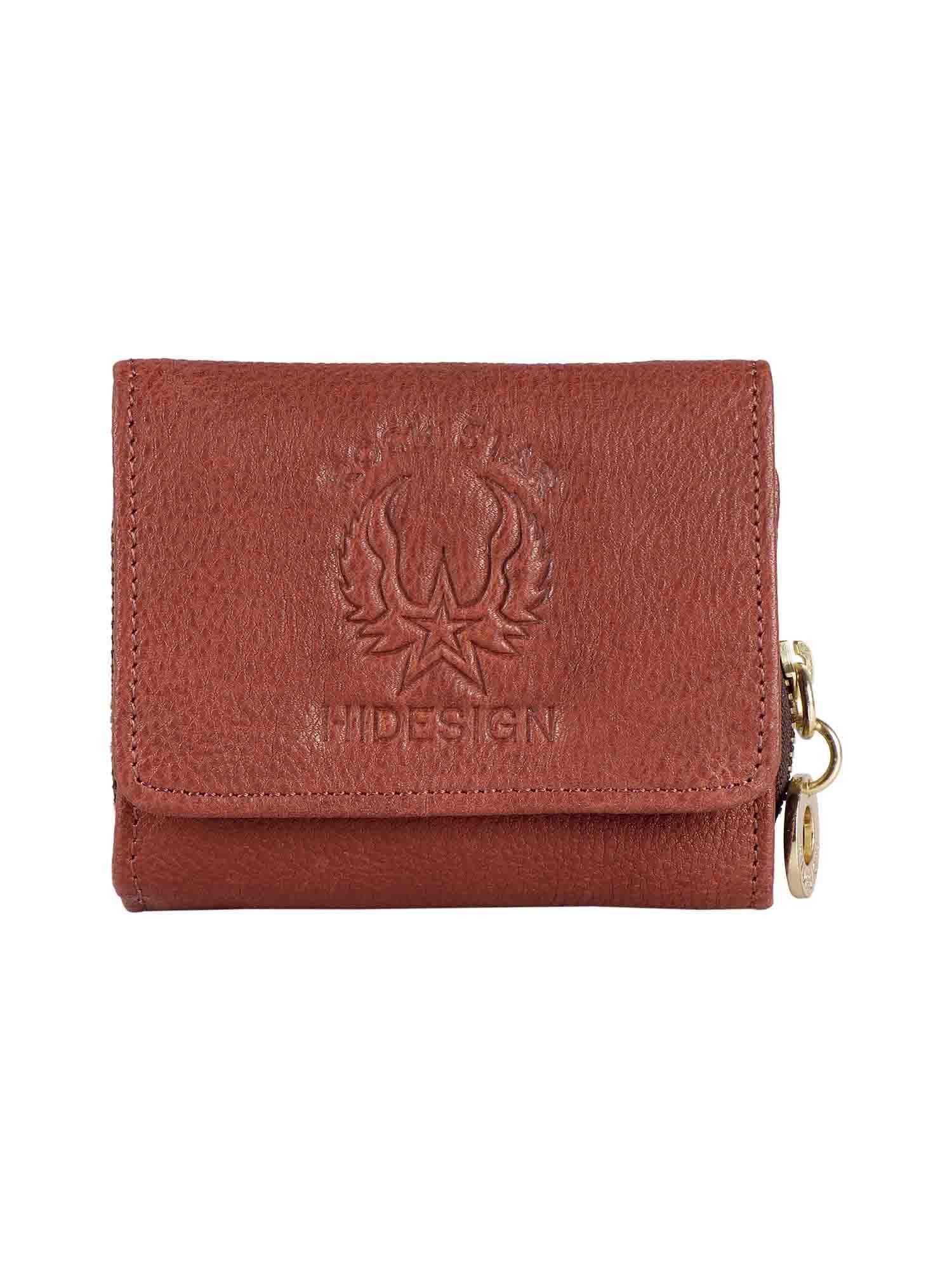 metal w4 rf women's brown kalahari leather tri-fold wallet