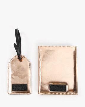 metallic bi-fold passport holder with luggage tag