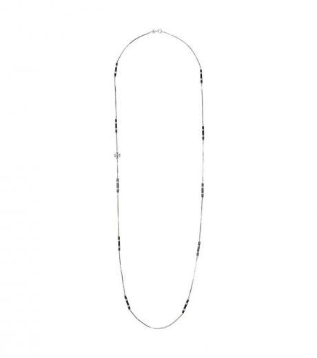 metallic black long chain charm necklace