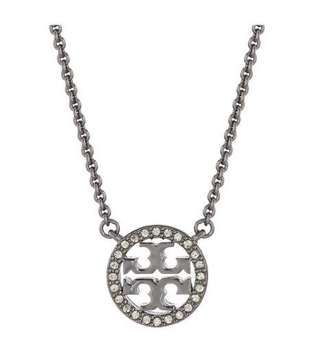 metallic crystal logo pendant necklace
