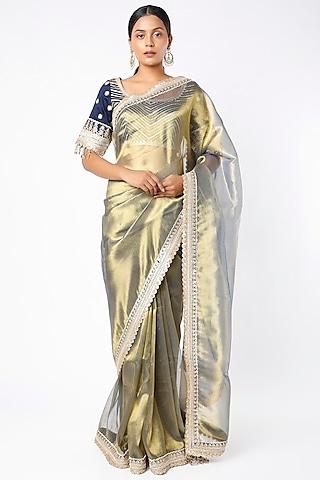 metallic gold embroidered saree set