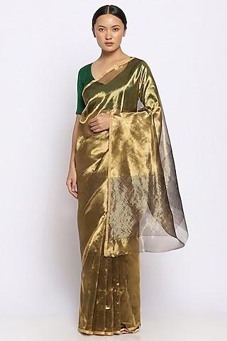 metallic gold silk tissue handwoven saree