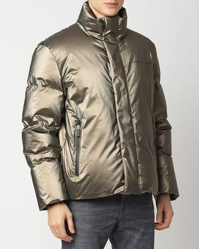 metallic-puffer-jacket-with-zipper-pockets