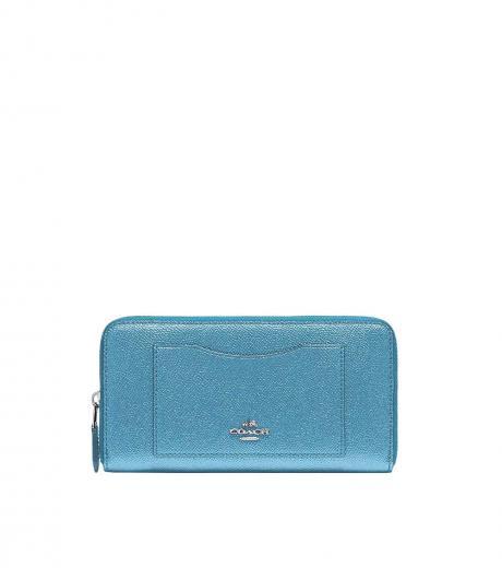 metallic aqua blue zip around wallet
