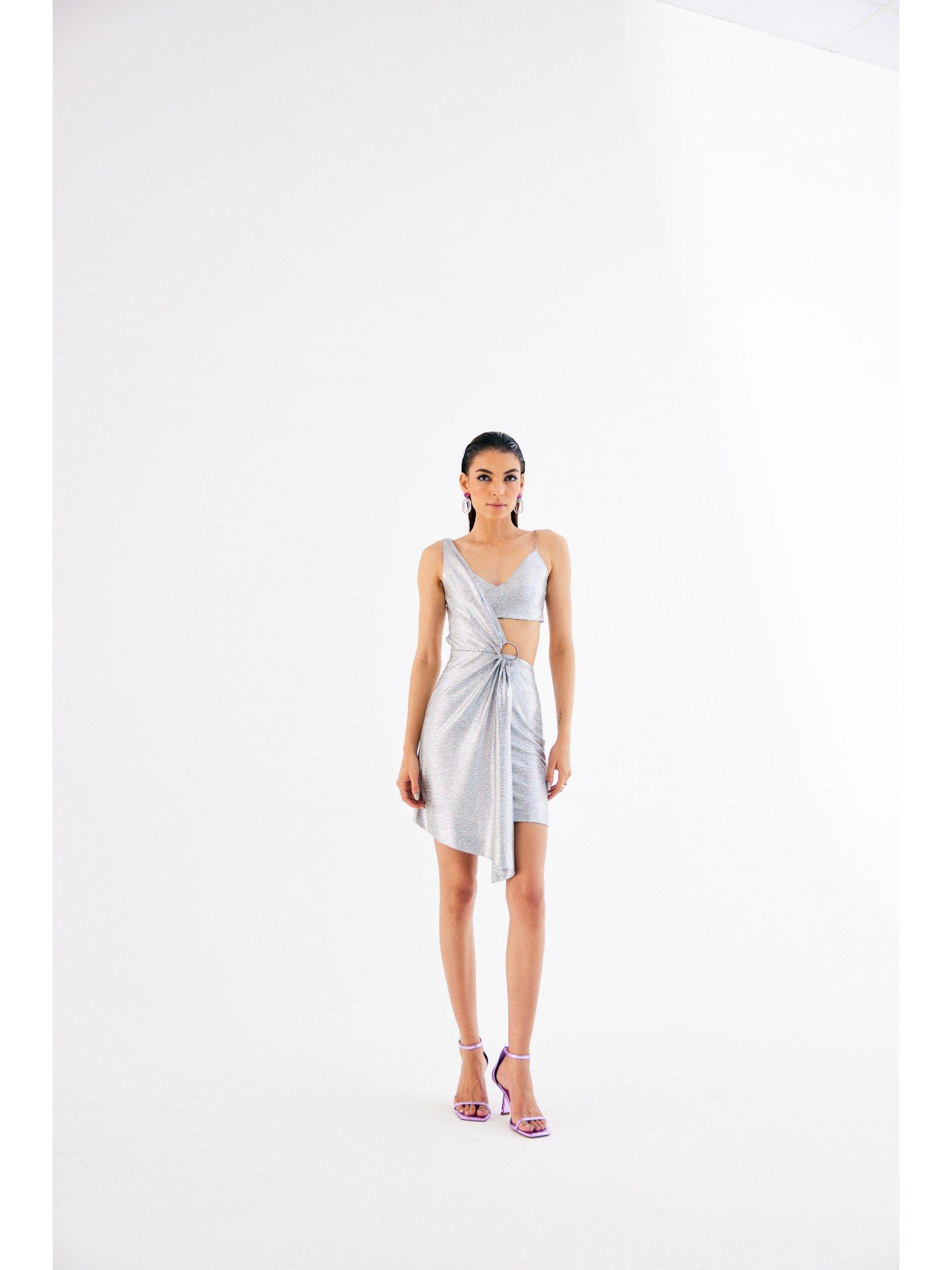 metallic asymmetric mini dress
