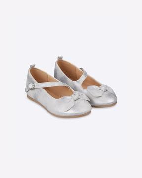 metallic ballerinas with bow accent