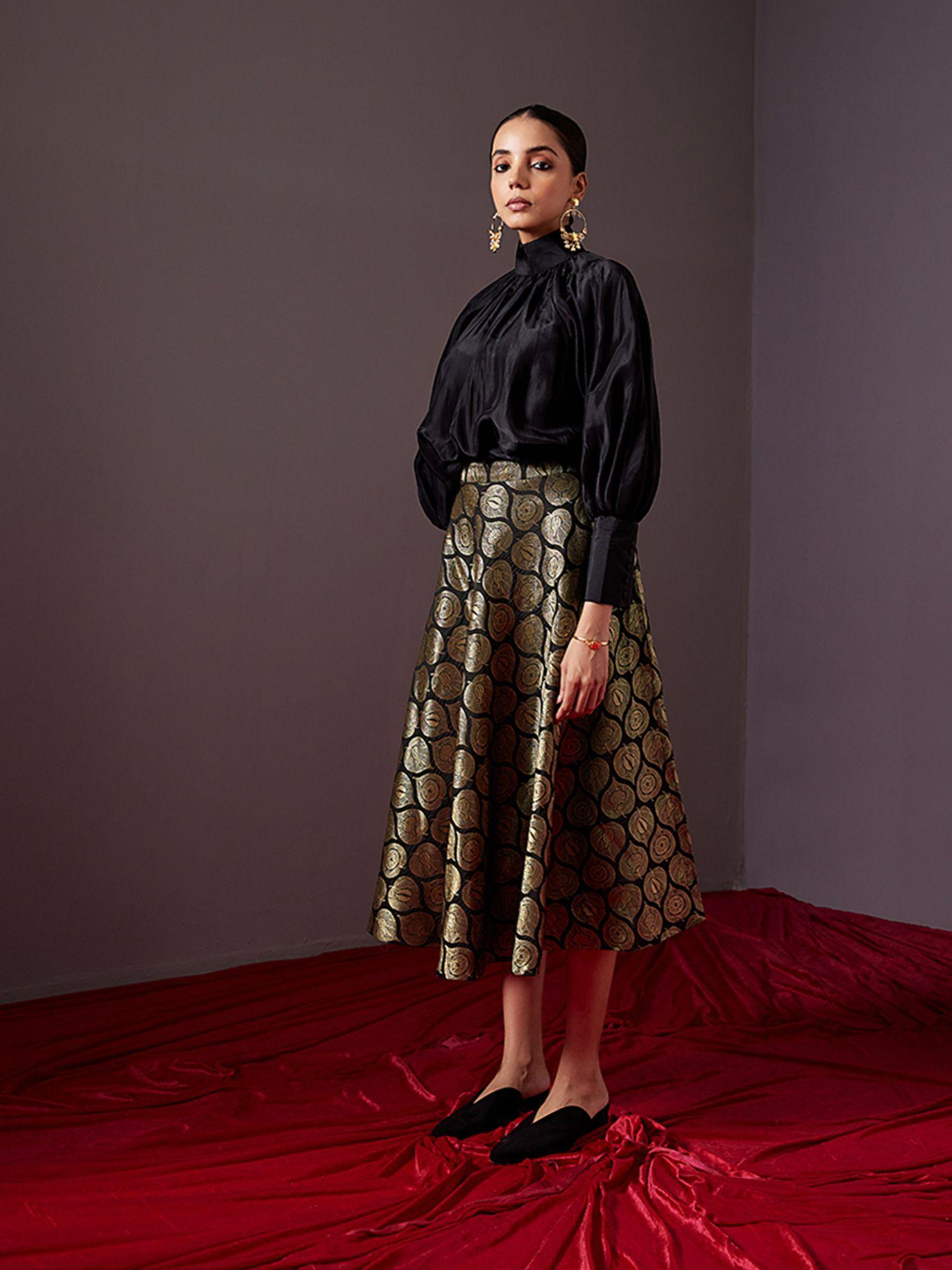 metallic black banarasi zari circular skirt
