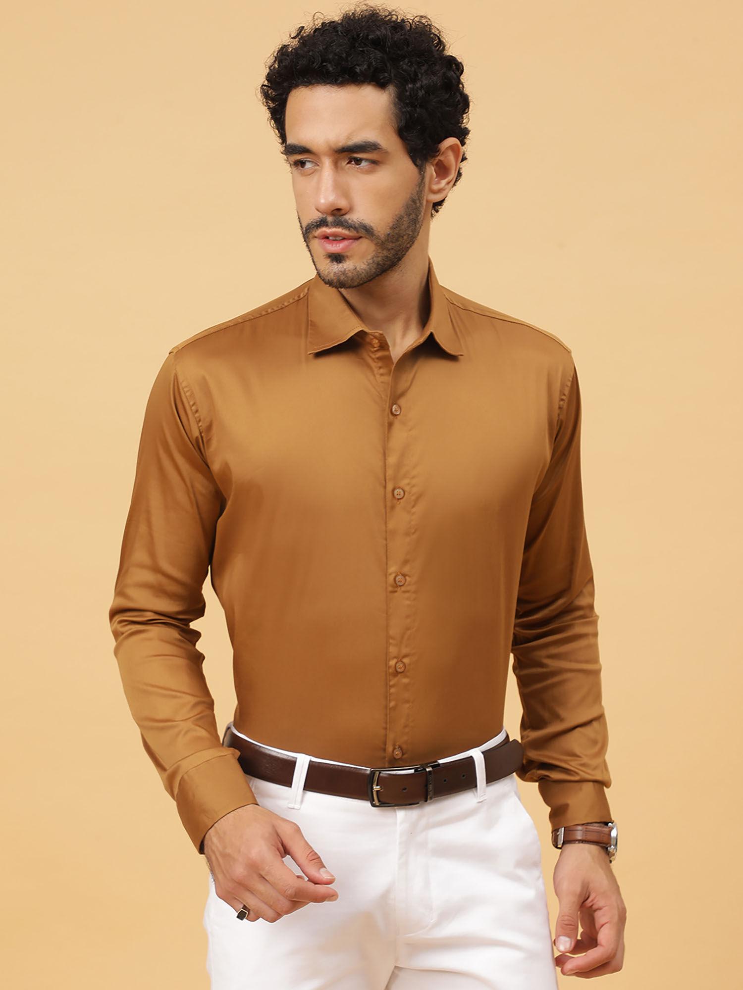 metallic brown sustainable egyptian giza cotton party wear formal shirt