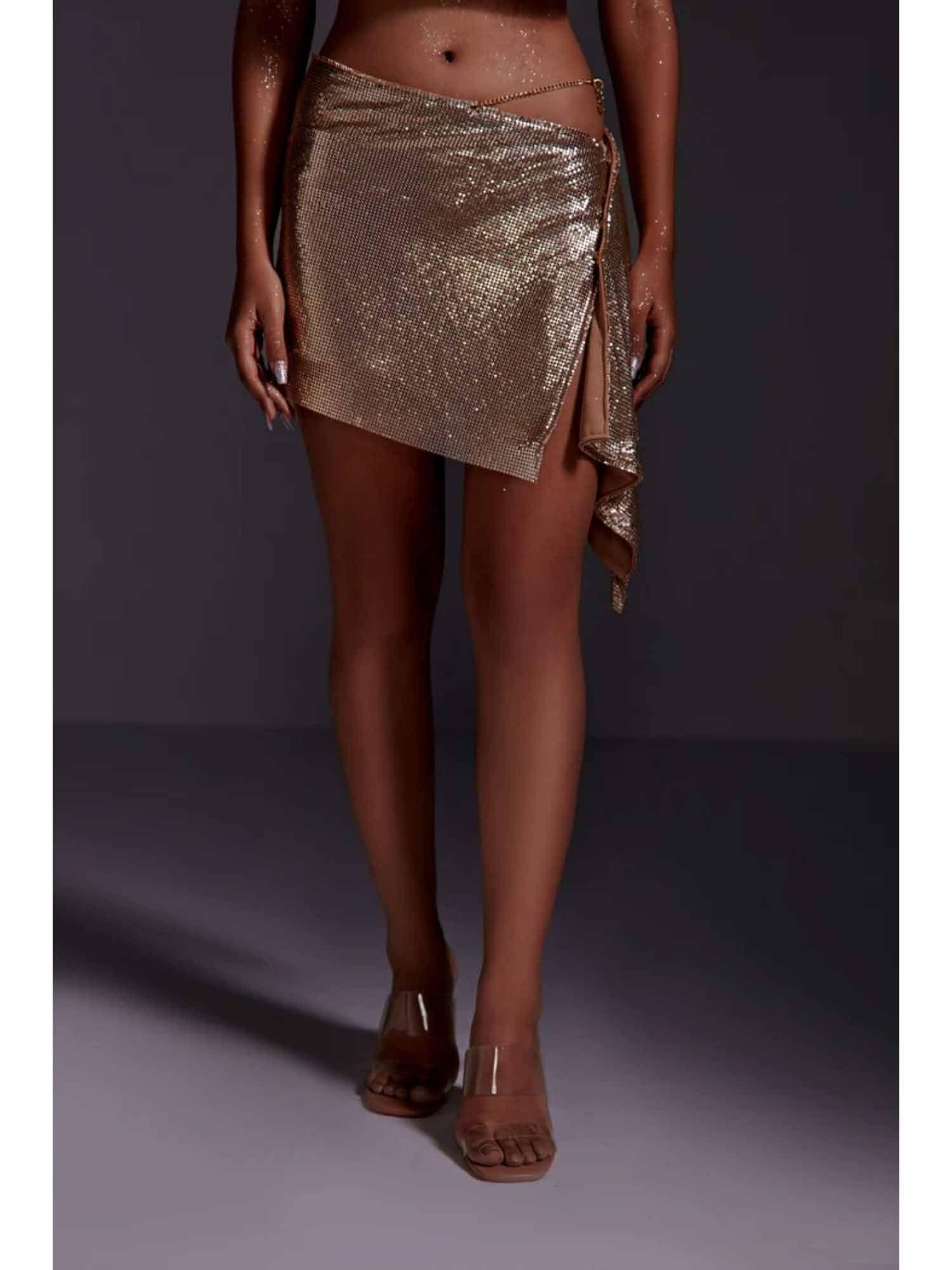 metallic chainmail wrap skirt-gold