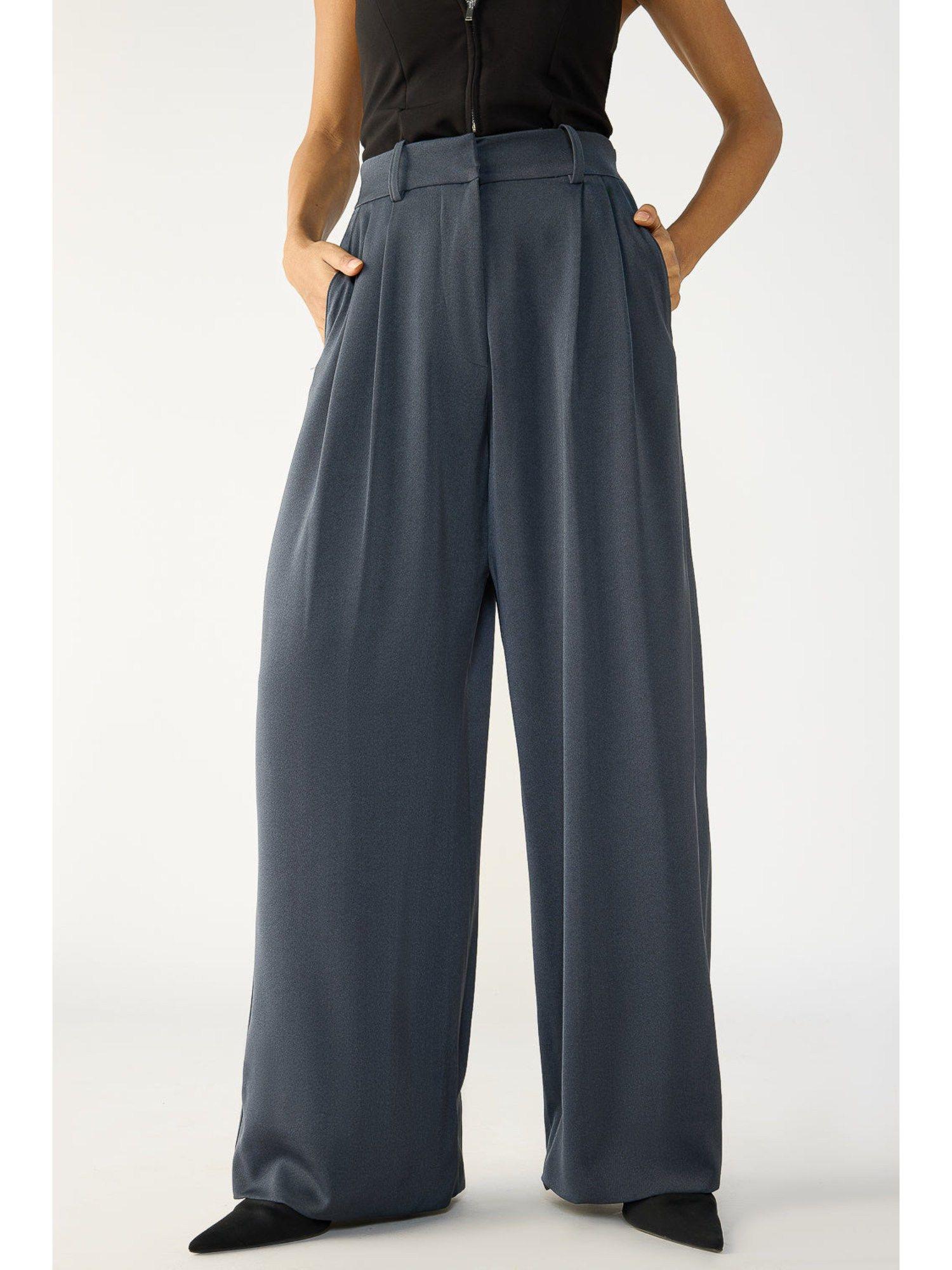 metallic charcoal grey adjustable korean trouser