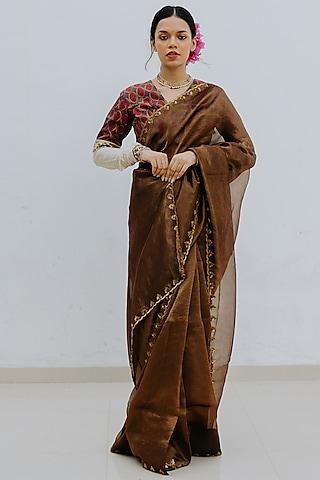 metallic colored handwoven saree set