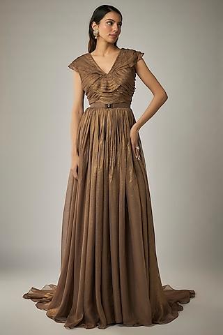 metallic copper georgette gown