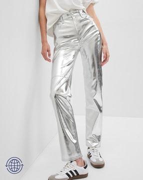 metallic high-rise slim fit jeans