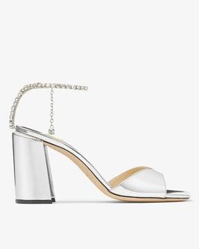 metallic leather block heel sandals