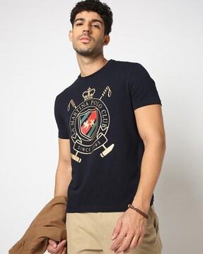 metallic print slim fit cotton stretch crew-neck t-shirt