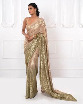 metallic sequin embroidery dual-toned georgette saree