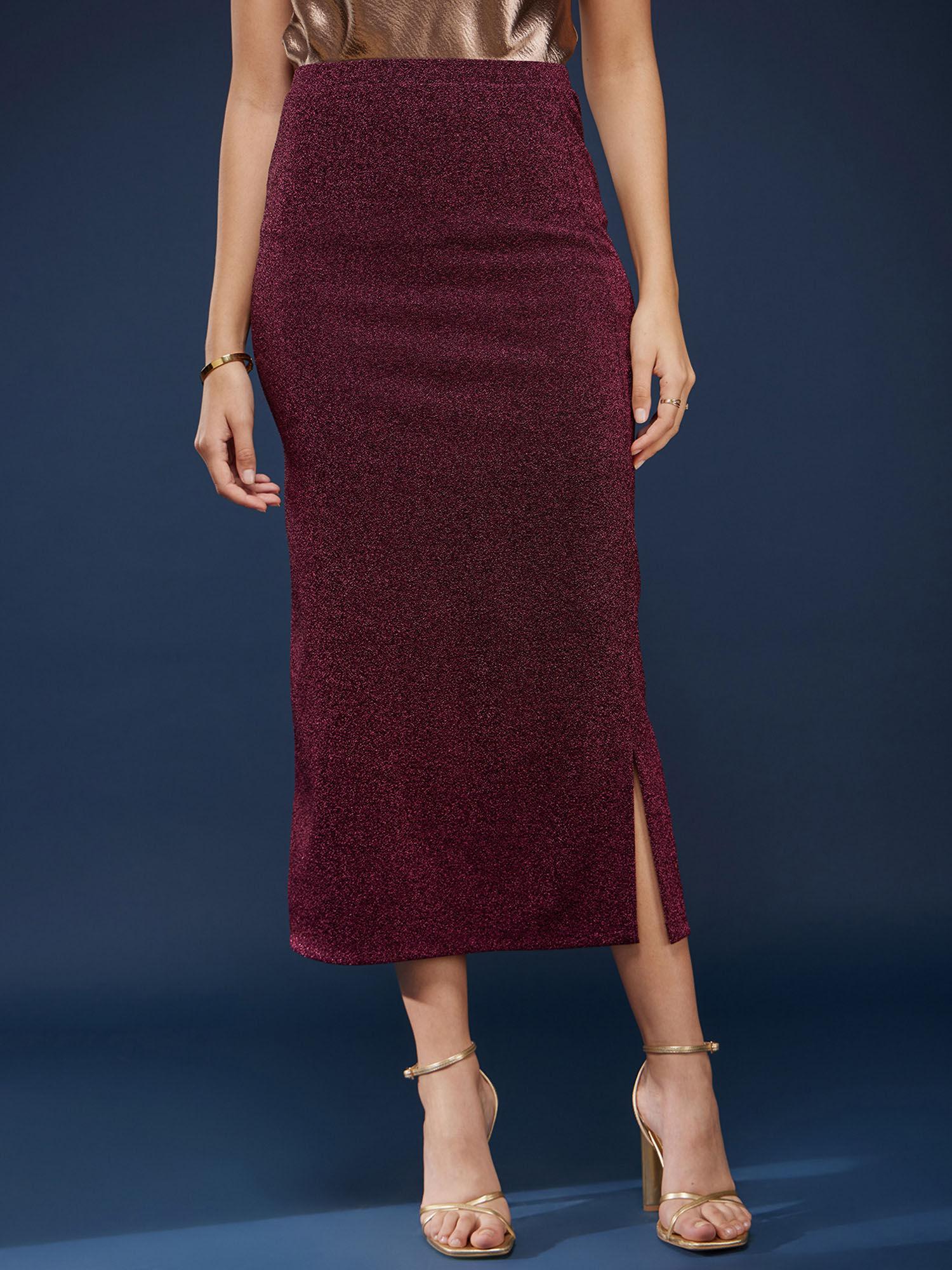 metallic shimmer lurex skirt - wine