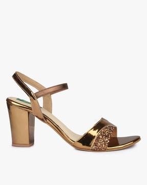 metallic shimmery chunky heels with slingback