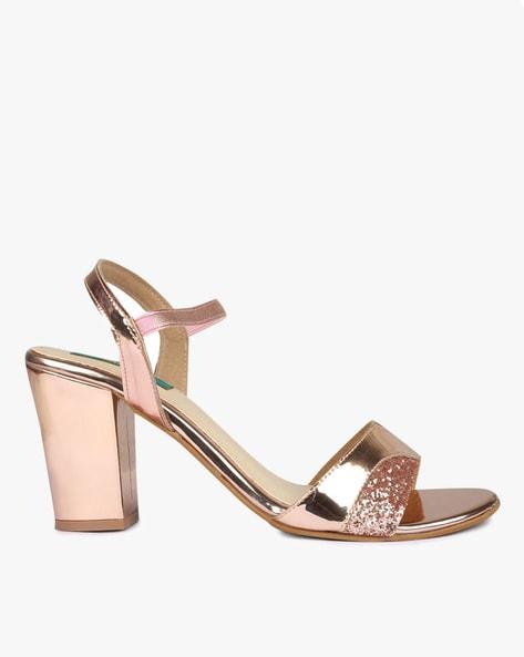 metallic shimmery chunky heels with slingback