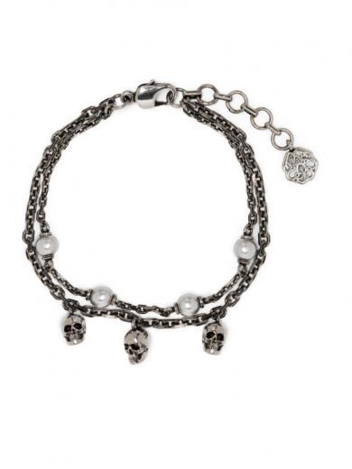 metallic skull pearl pav bracelet