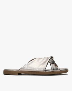 metallic slip-on flat sandals