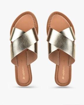 metallic slip-on sandals