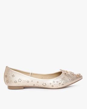 metallic slip-on shoes with cut-work