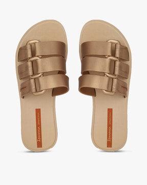 metallic slip-on sliders