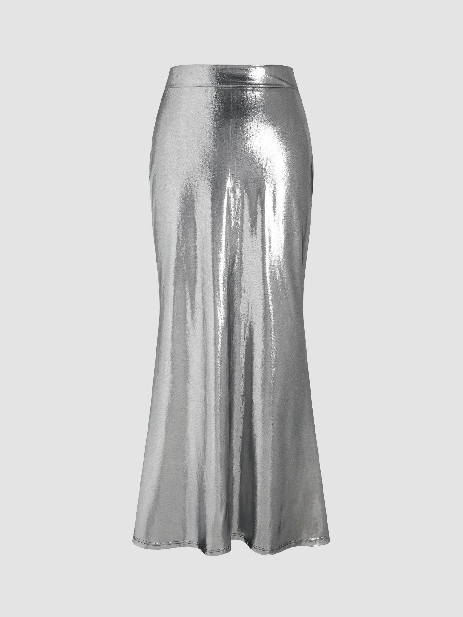 metallic split mermaid maxi skirt