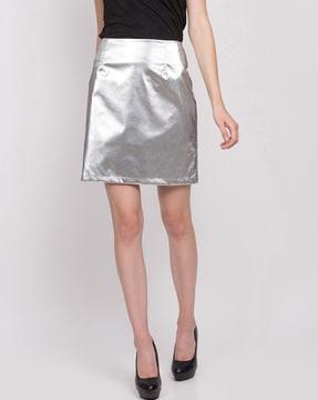 metallic straight mini skirt