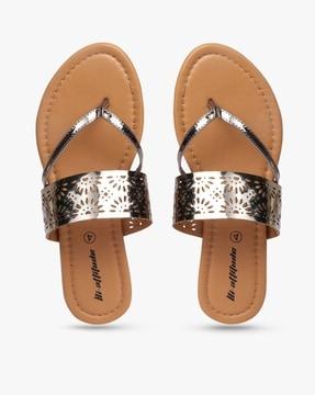 metallic strap flat sandals