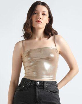 metallic strappy crop top