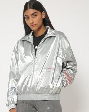 metallic zip-front jacket with insert pockets