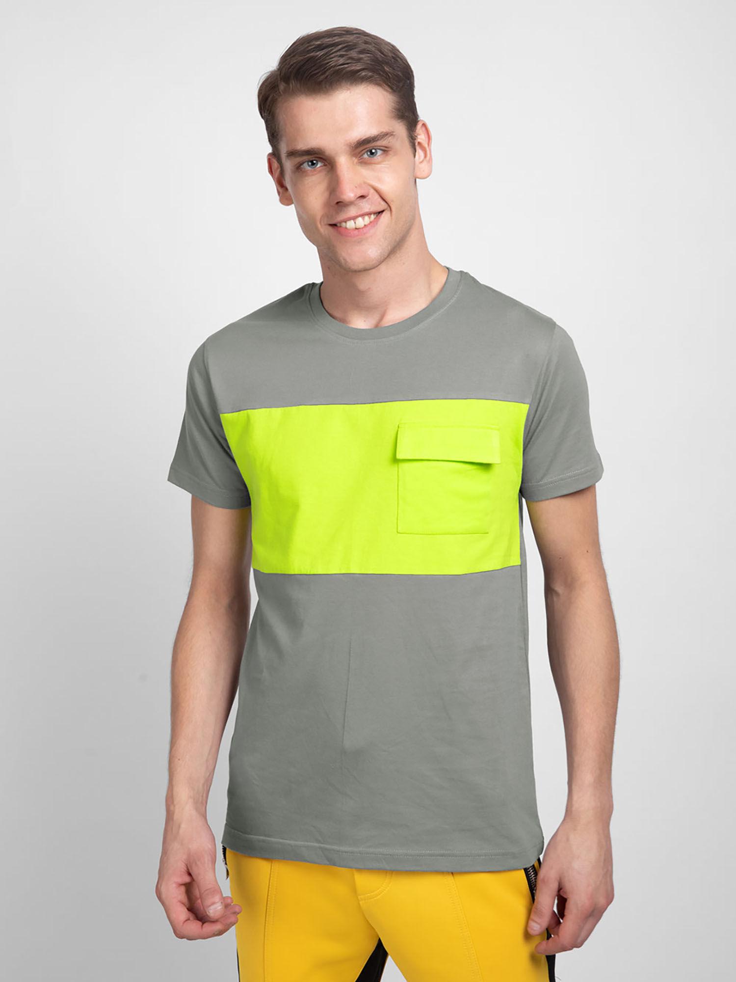 meteor grey & neon green 90's vibe cargo pocket t-shirt