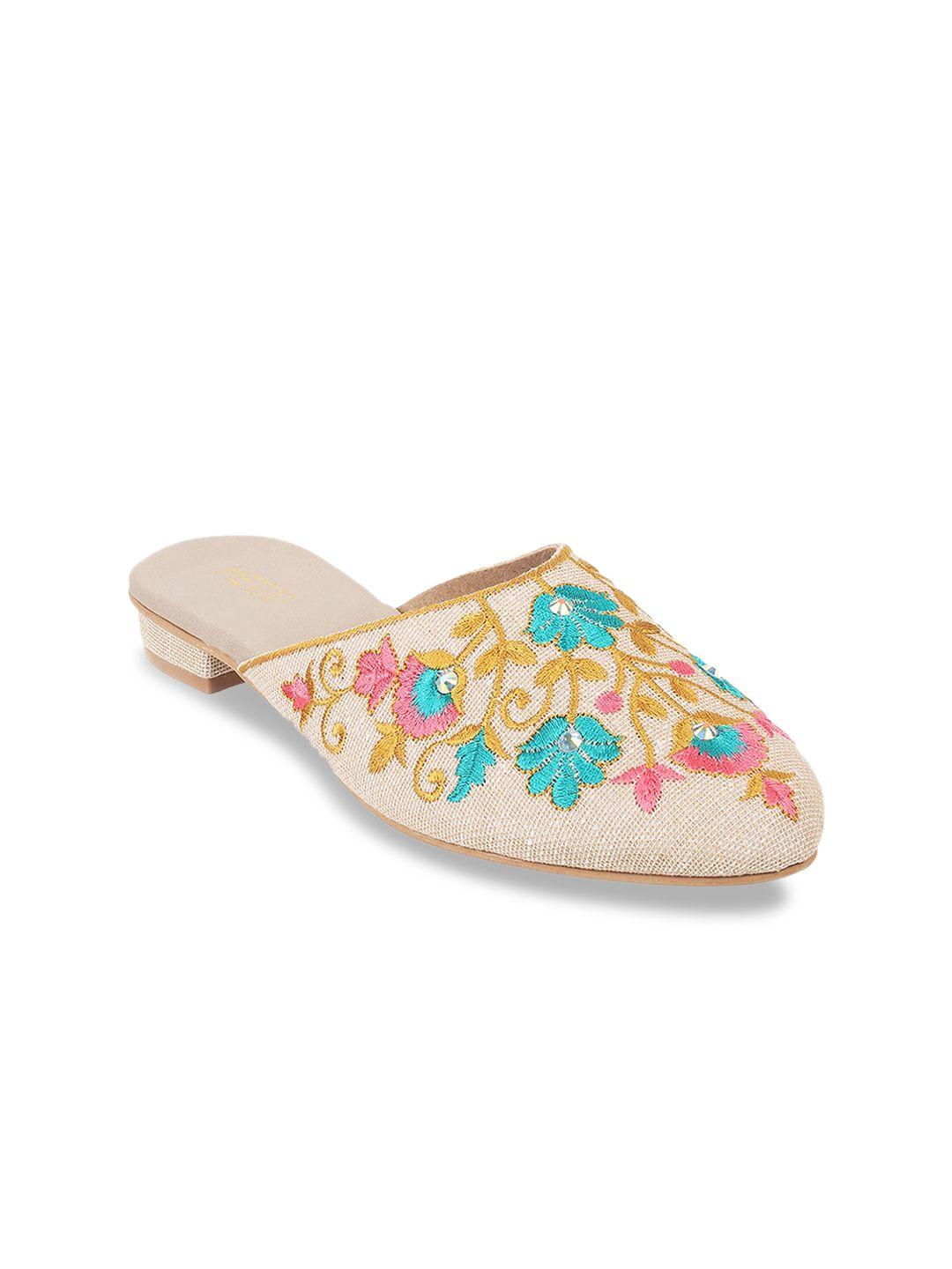 metro floral embellished embroidered mules