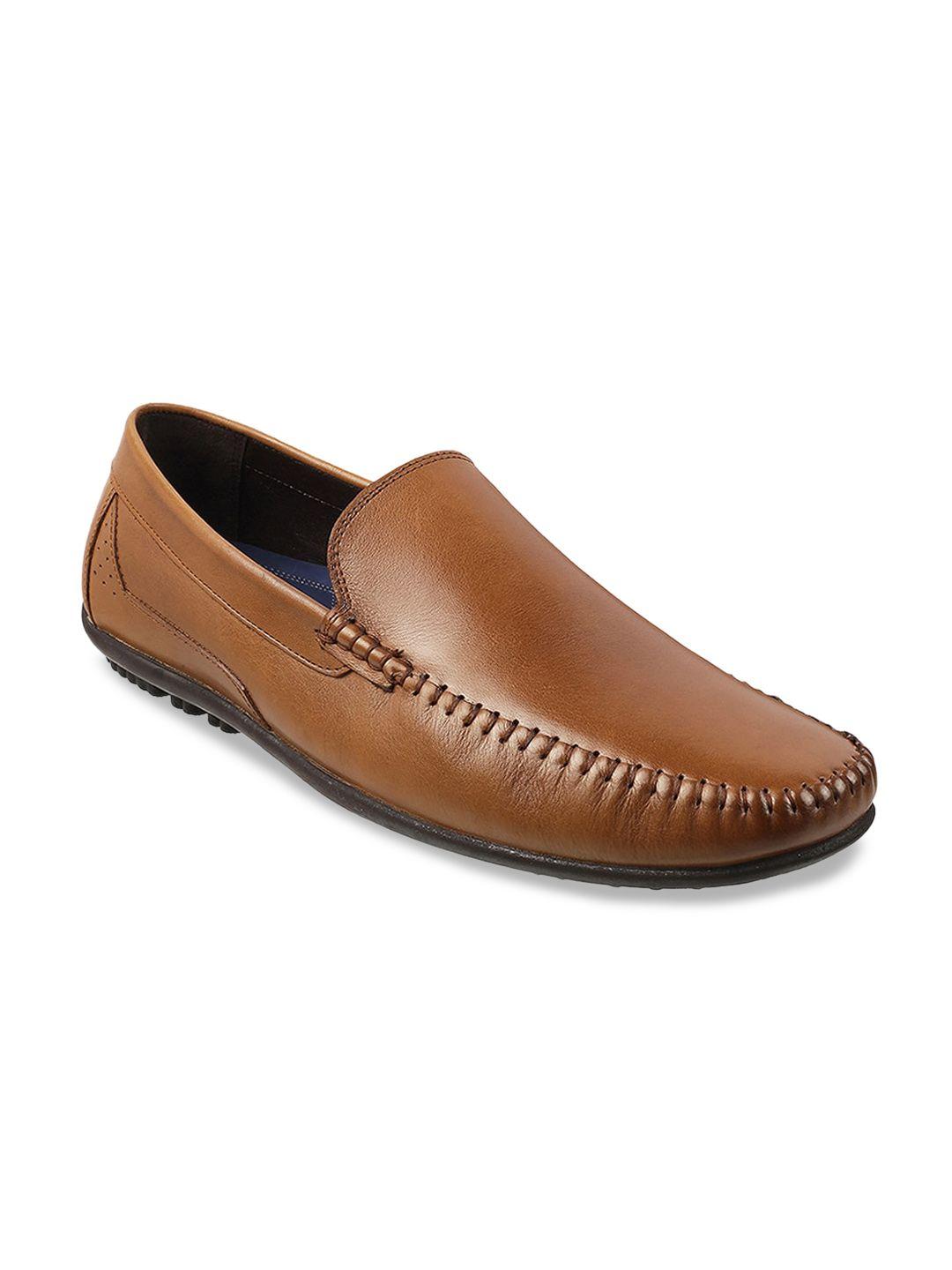 metro men tan solid leather loafers