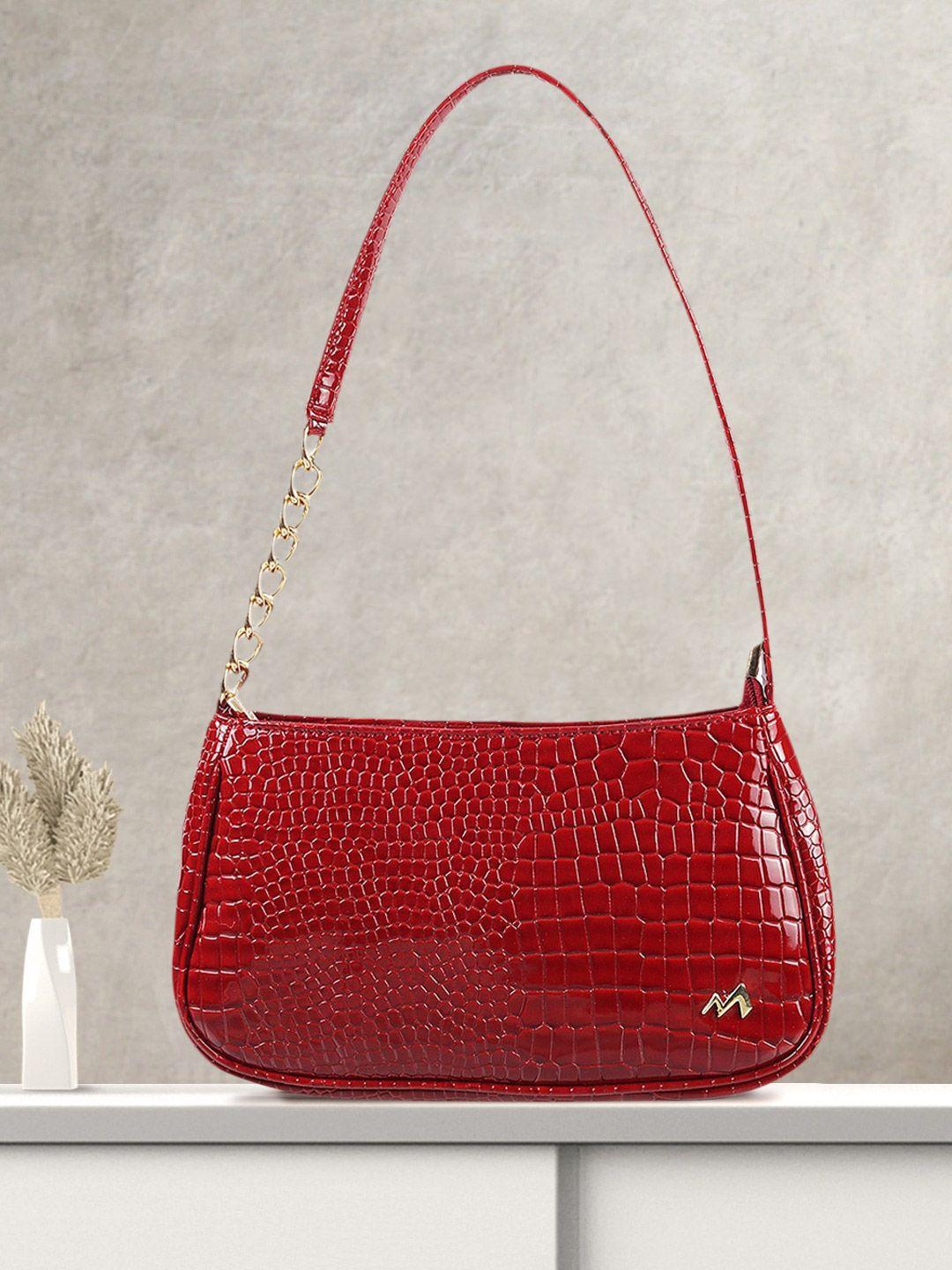 metro red textured structured hobo bag