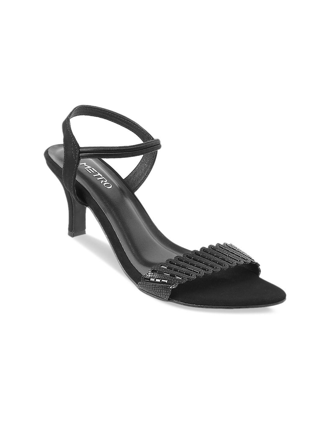 metro women black solid heel sandals