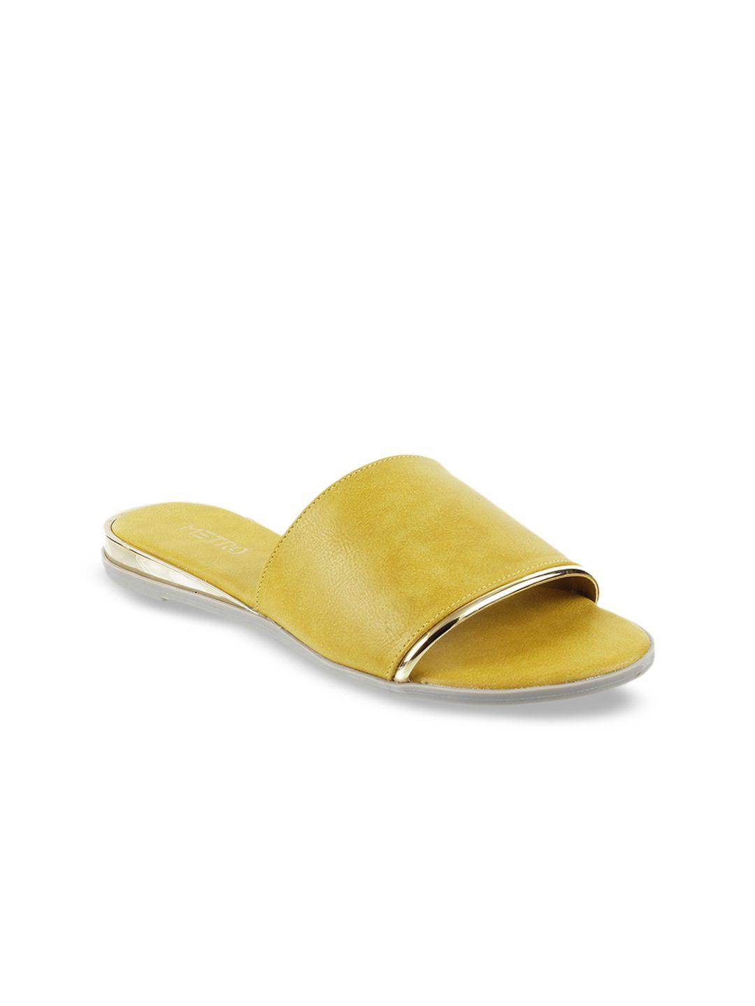 metro women yellow solid open toe flats