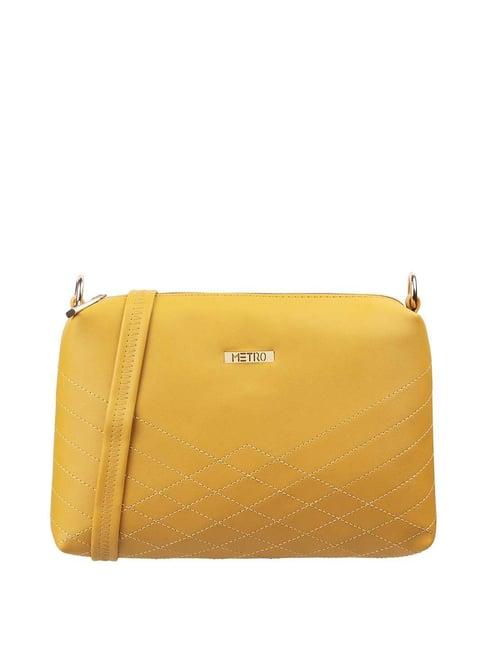 metro yellow textured medium sling handbag