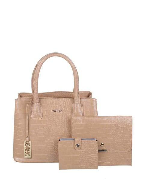 metro beige synthetic textured handbag